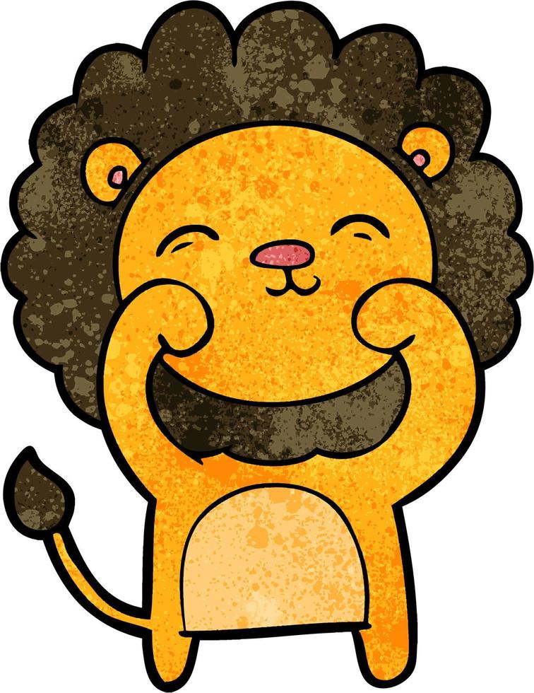 lion mignon de dessin animé de texture grunge rétro vecteur