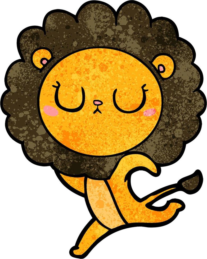 lion mignon de dessin animé de texture grunge rétro vecteur