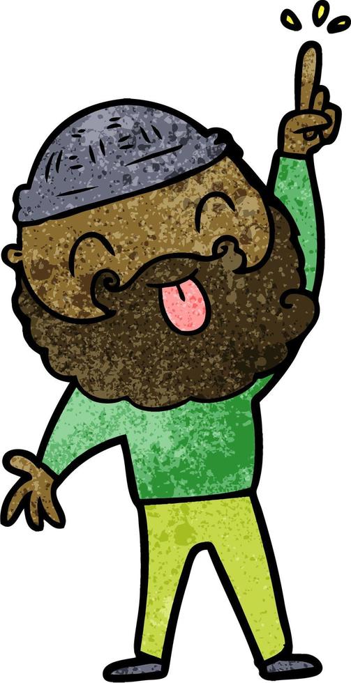 homme de dessin animé de texture grunge rétro avec la langue de barbe dehors vecteur