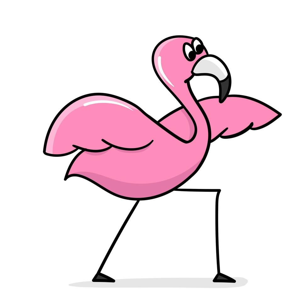yoga flamant rose. flamant de dessin animé isolé sur fond blanc. vecteur. oiseau mignon dans la pose de yoga. concept de sport et de mode de vie sain vecteur