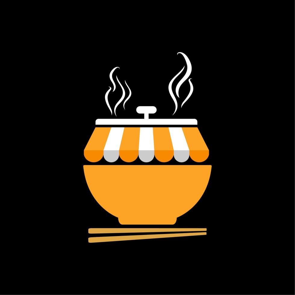 bol de soupe et terrasse de magasin pour la conception de vecteur de logo de restaurant