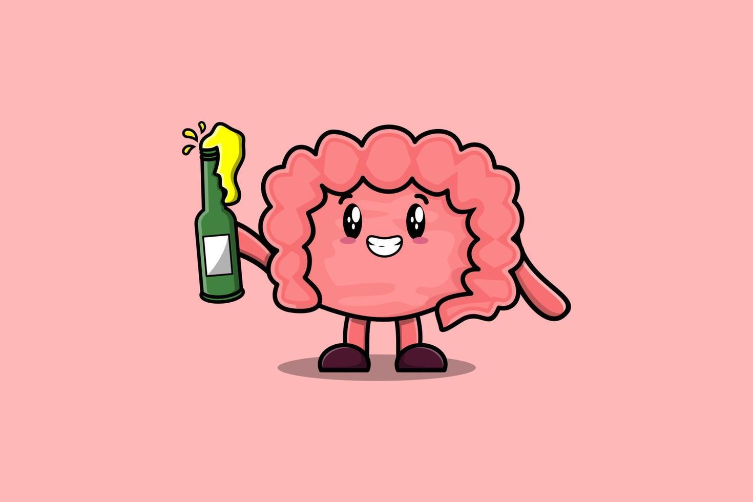 intestin de personnage de dessin animé mignon avec une bouteille de soda vecteur