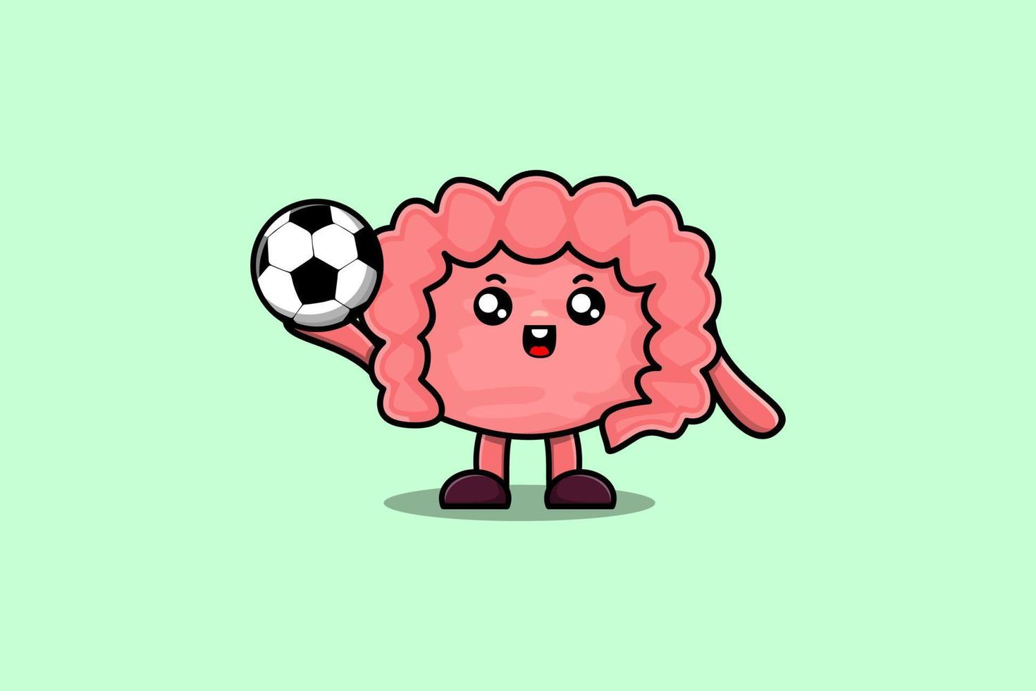 personnage de dessin animé mignon intestin jouant au football vecteur