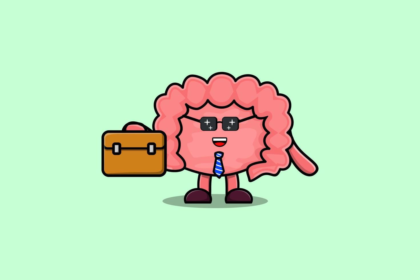 personnage de dessin animé mignon intestin tenant une valise vecteur