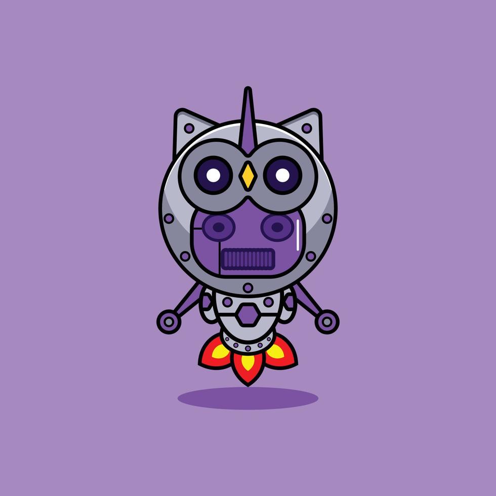 illustration vectorielle de personnage de dessin animé mascotte costume animal fusée mignon robot hibou vecteur
