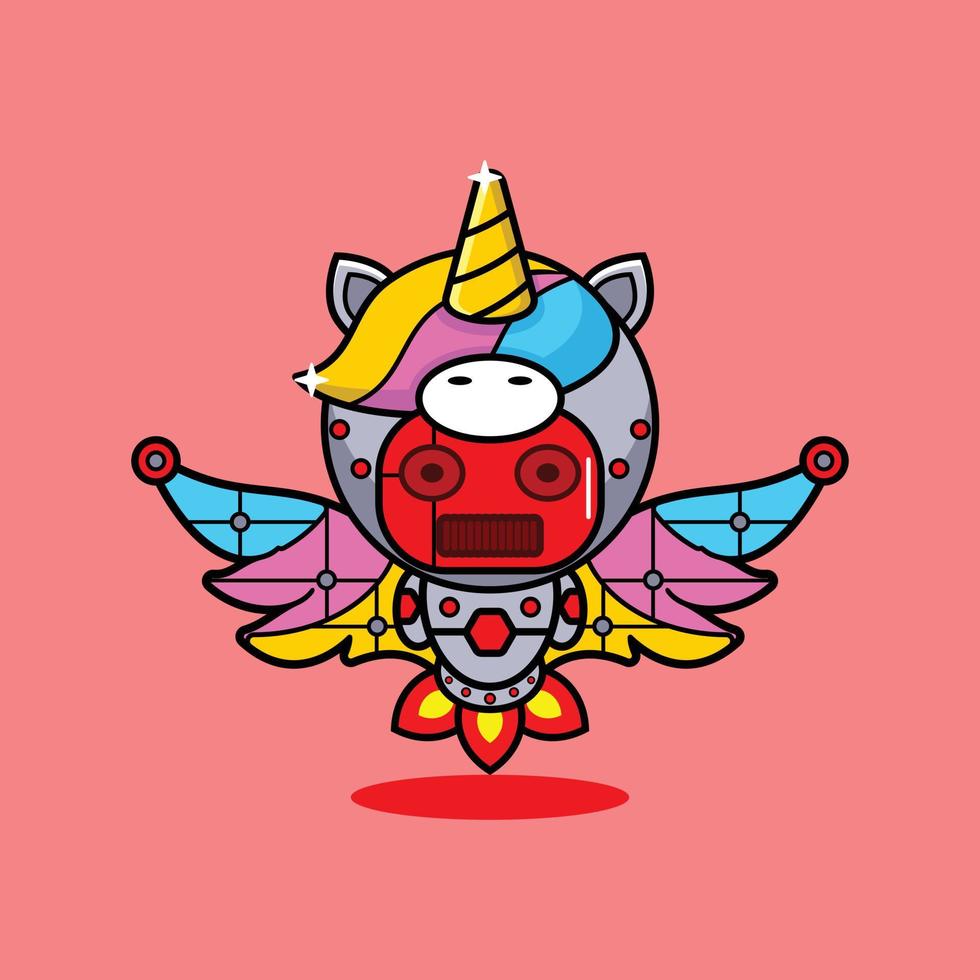 illustration vectorielle de personnage de dessin animé mascotte costume animal fusée mignon robot licorne vecteur