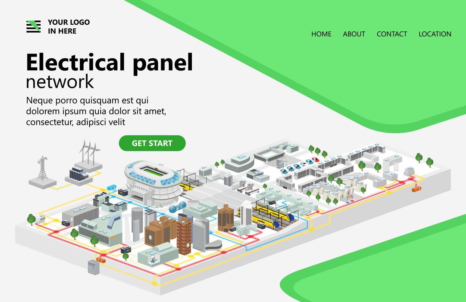 illustration d'une carte urbaine avec réseau électrique et panneaux solaires adaptés à la page de destination, aux dépliants, aux infographies et à d'autres actifs graphiques liés au vecteur