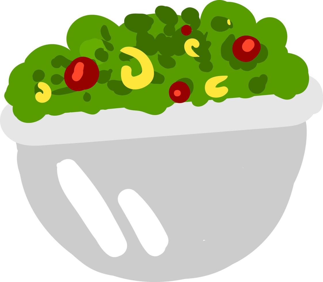 bol gris avec salade, illustration, vecteur sur fond blanc.