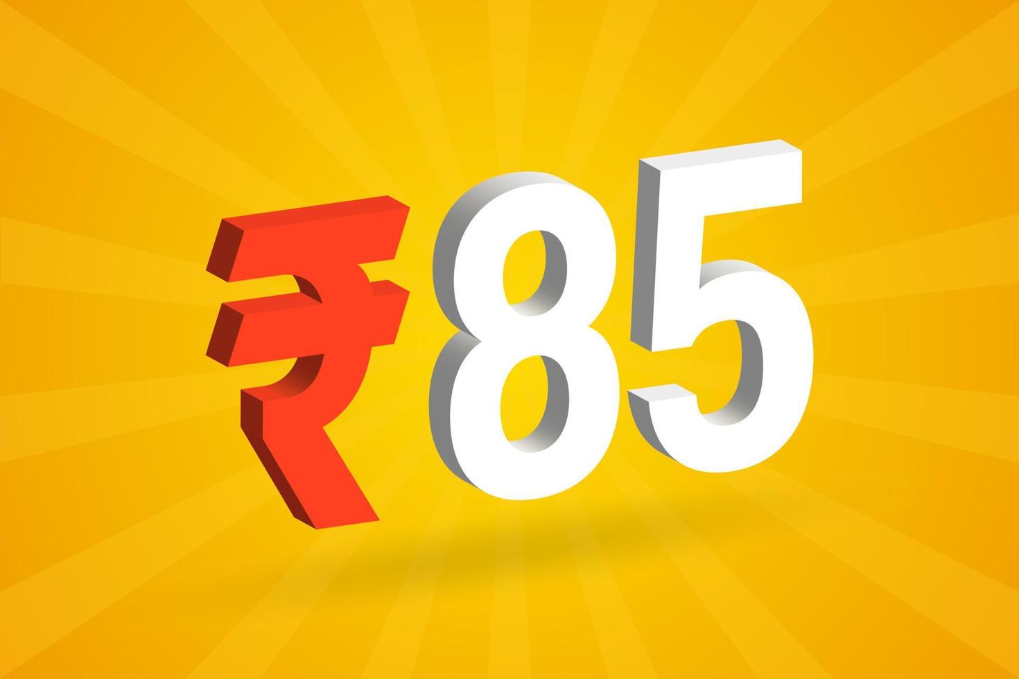 85 roupies symbole 3d image vectorielle de texte en gras. 3d 85 roupie indienne monnaie signe illustration vectorielle vecteur