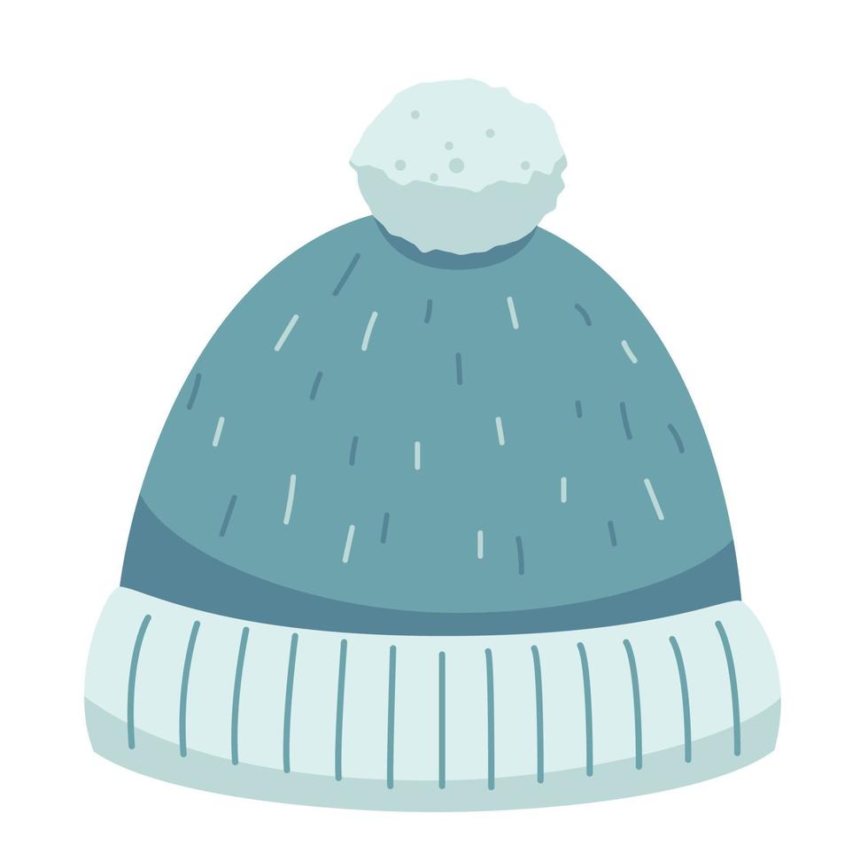 bonnet de chapeau d'hiver avec icône de design plat pompon isolé sur fond blanc vecteur