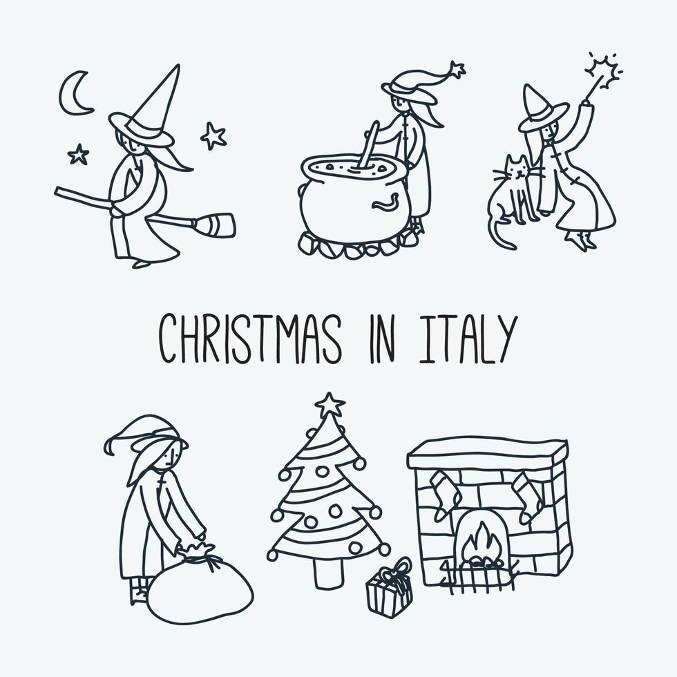 noël en italie doodles vecteur