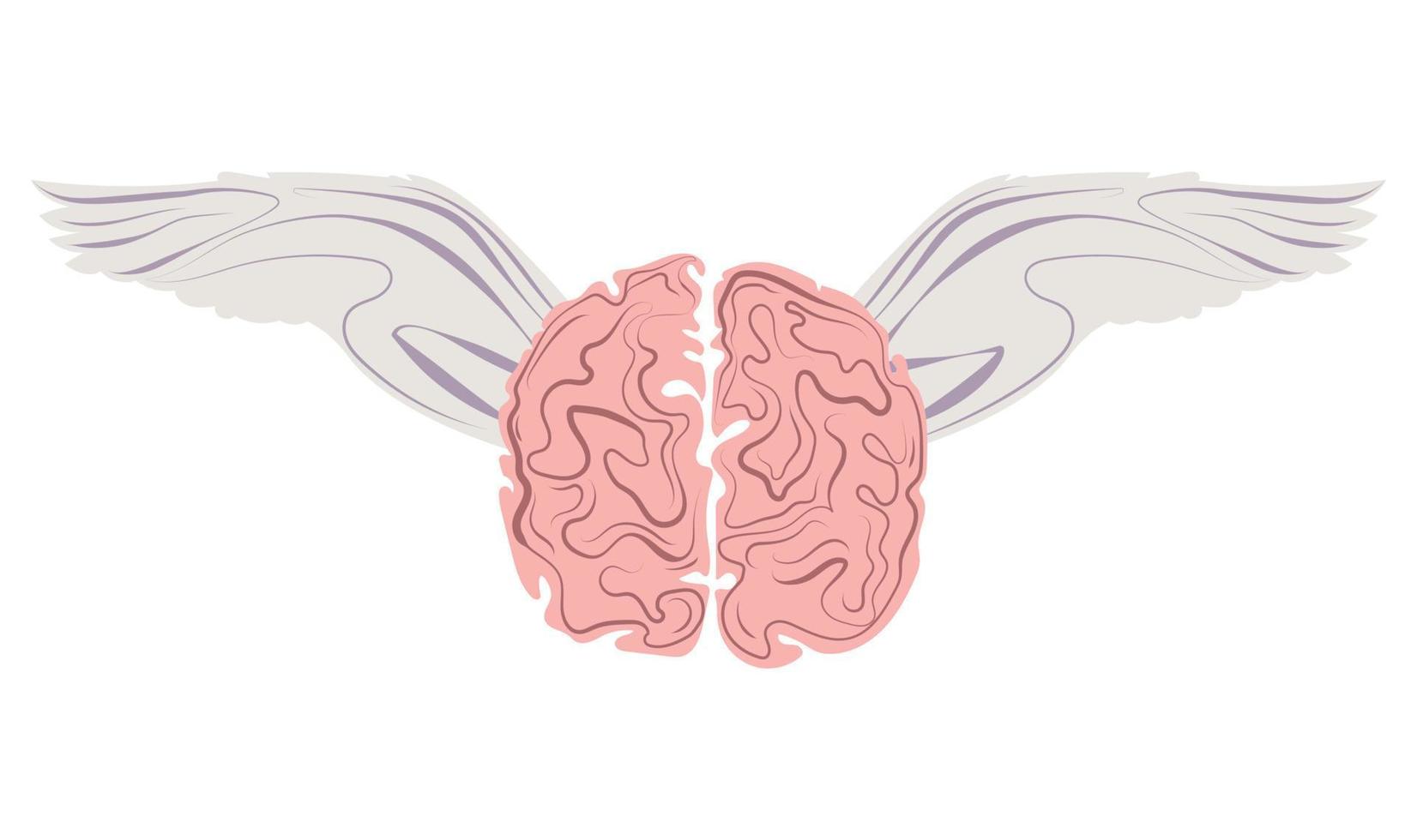 Cerveau volant avec des ailes vecteur modèle de conception de logo illustration vectorielle.cerveau d'art abstrait avec des ailes isolé sur fond blanc