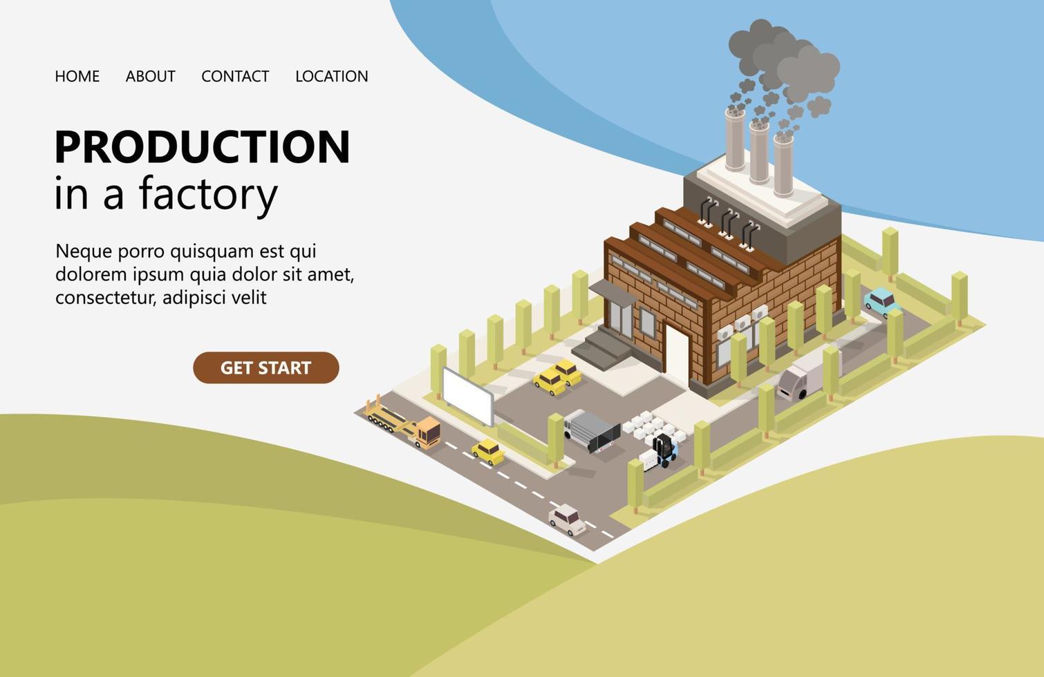 illustration d'une carte d'une usine avec de la fumée dans la ville adaptée à la page d'accueil, aux dépliants, aux infographies et à d'autres éléments graphiques liés au vecteur