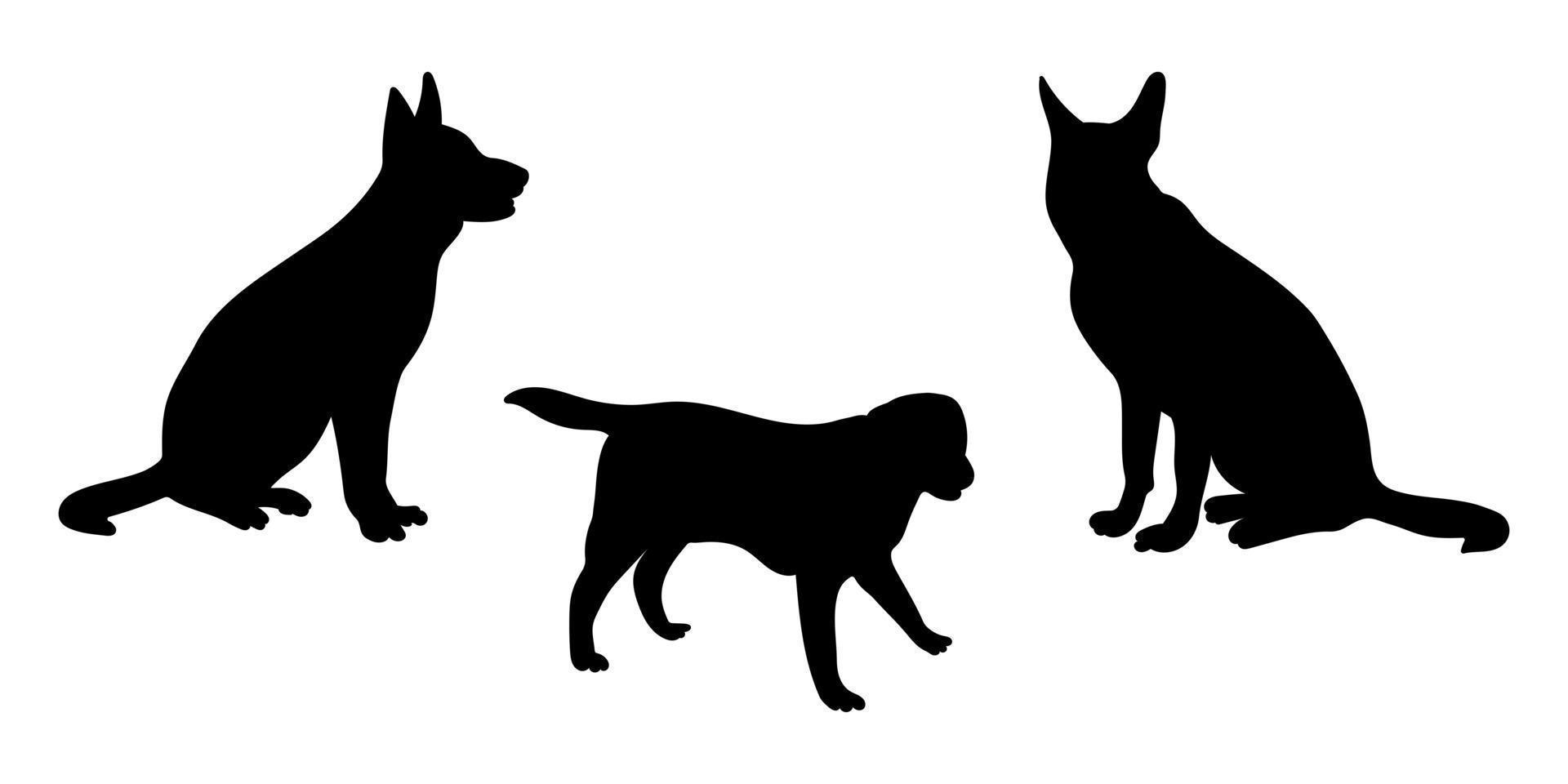 silhouettes de chiens dans différentes poses, définir des silhouettes d'animaux vecteur