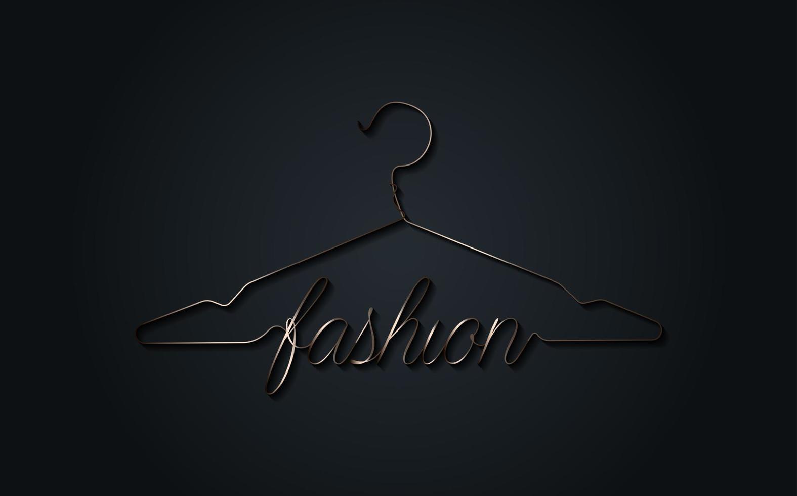 création de logo de mode créative. signe vectoriel or avec lettrage et symbole de suspension. calligraphie logotype métallique dans le style d'art en ligne isolé sur fond noir