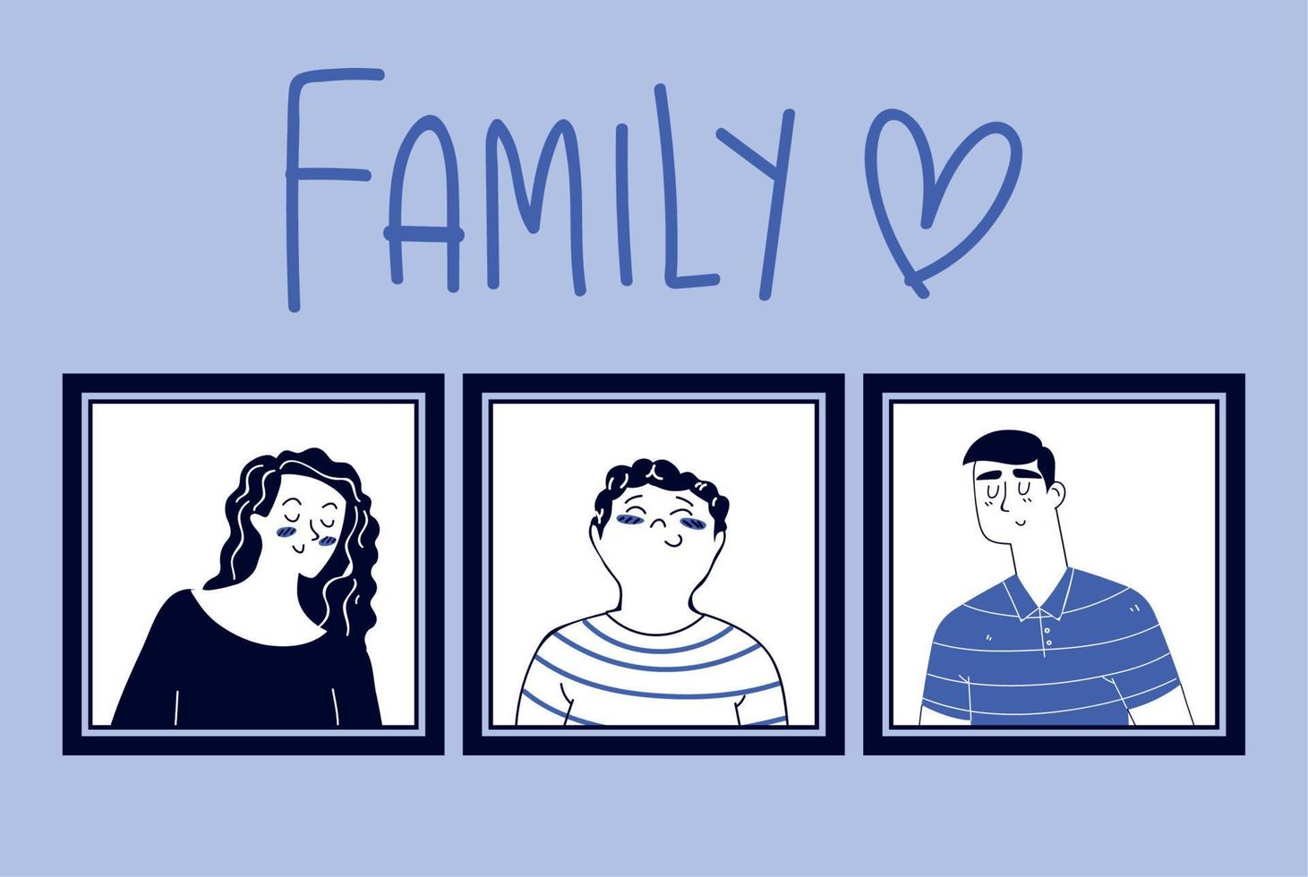 famille heureuse, dessin au trait vecteur