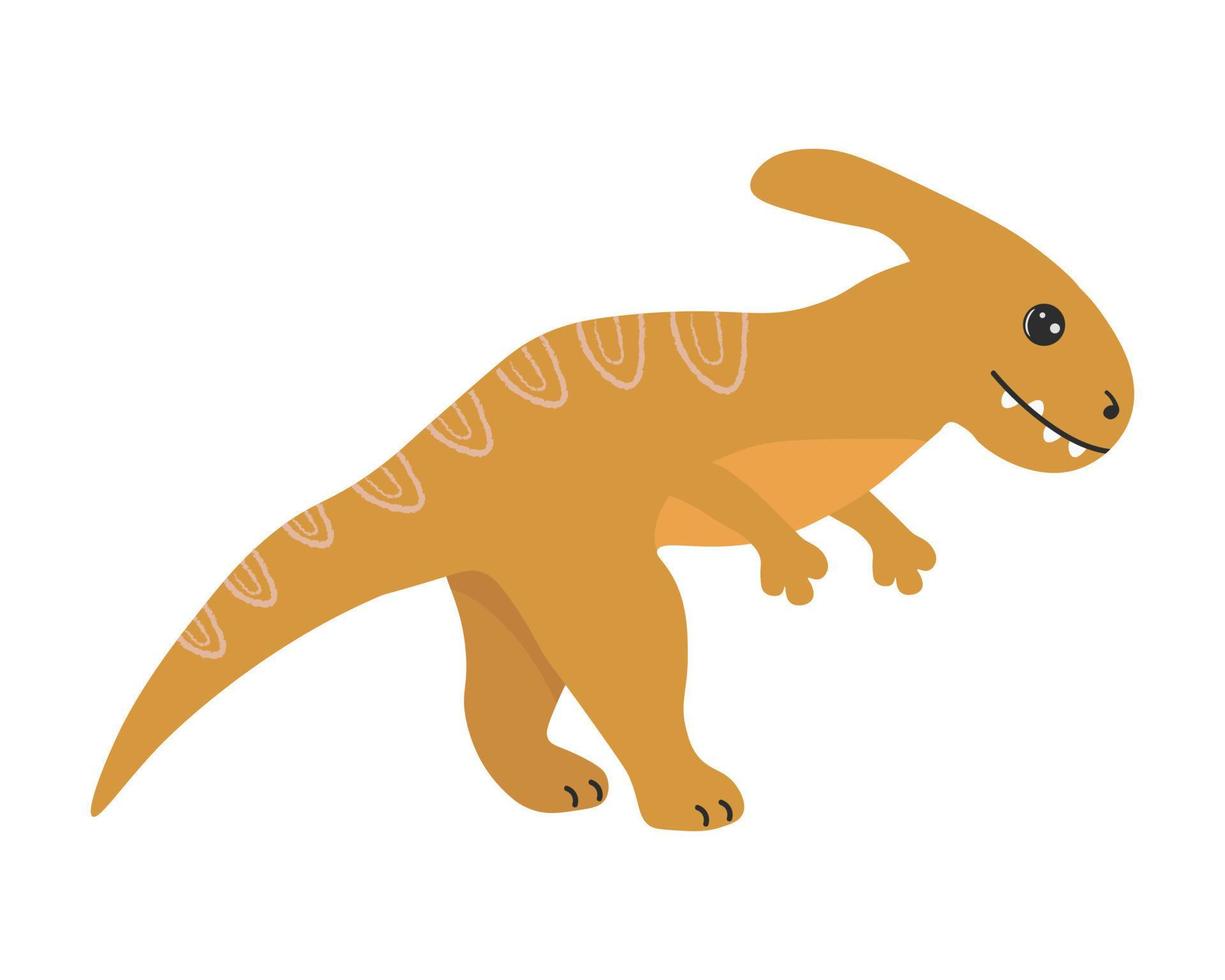 illustration de dinosaure de dessin animé mignon sur fond blanc. peut être utilisé pour la chambre d'enfant, l'autocollant, le t-shirt, la tasse et d'autres motifs. mignon petit parasaurolophus. vecteur