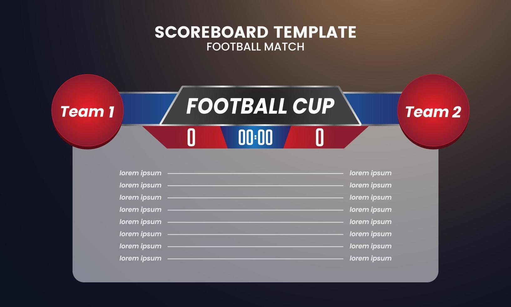 le tableau de bord du football et les statistiques mondiales diffusent un modèle de football graphique. tableau d'analyse vecteur