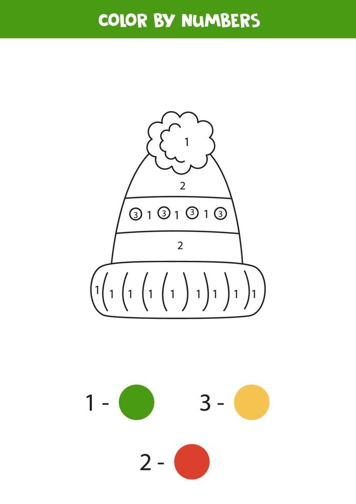 chapeau d'hiver de couleur par numéros. feuille de travail pour les enfants. vecteur