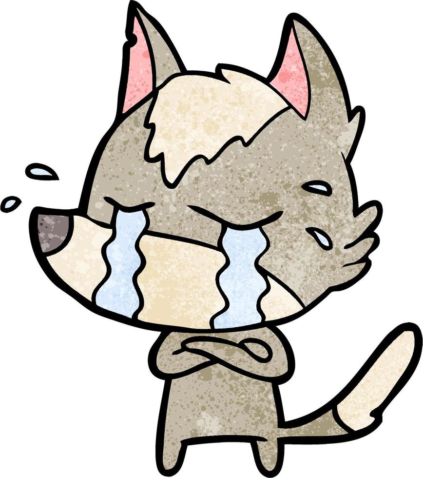 loup de dessin animé de texture grunge rétro pleurer vecteur