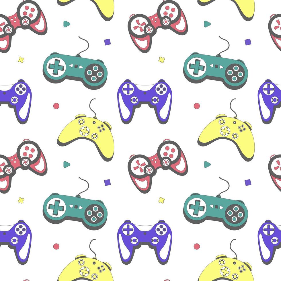 manette de jeu de modèle sans couture dans un style rétro. contrôleur de jeu pour ordinateur jouant à l'illustration vectorielle. vecteur