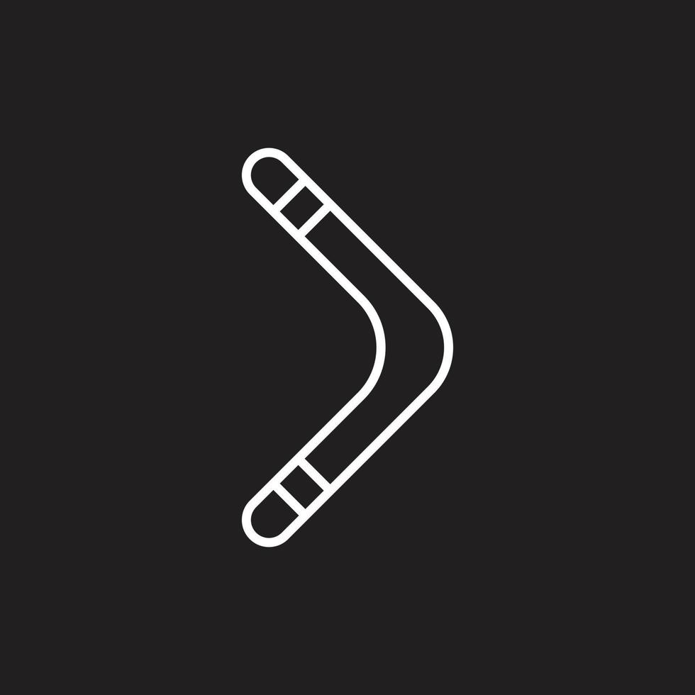 eps10 vecteur blanc boomerang ou icône de ligne de karma isolée sur fond noir. symbole de contour de flèche vers l'avant ou vers la droite dans un style moderne simple et plat pour la conception de votre site Web, votre logo et votre application mobile