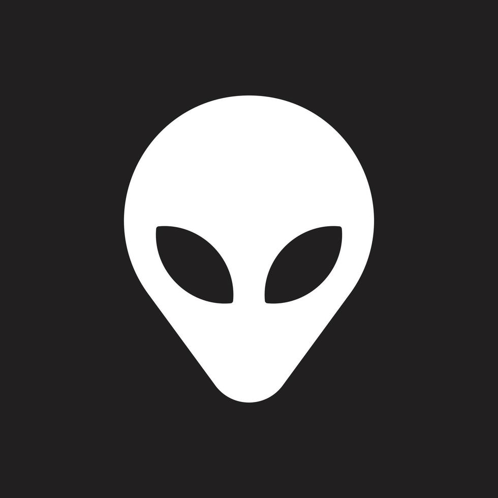 eps10 vecteur blanc alien extraterrestre visage ou tête icône d'art solide isolé sur fond noir. symbole extraterrestre dans un style moderne et plat simple pour la conception de votre site Web, votre logo et votre application mobile