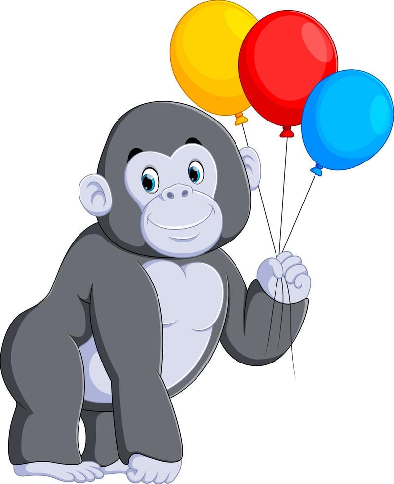 le grand gorille gris debout et tenant le ballon coloré vecteur
