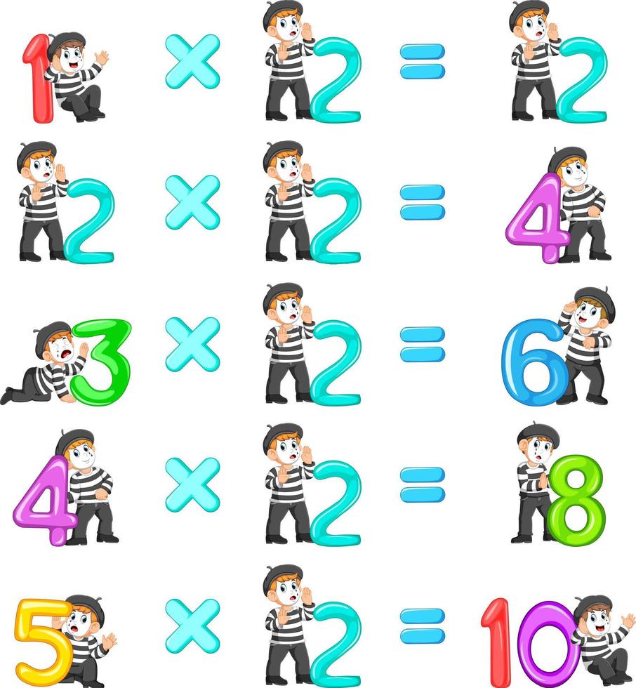 la multiplication des nombres de 2 à 10 avec la bonne pantomime vecteur
