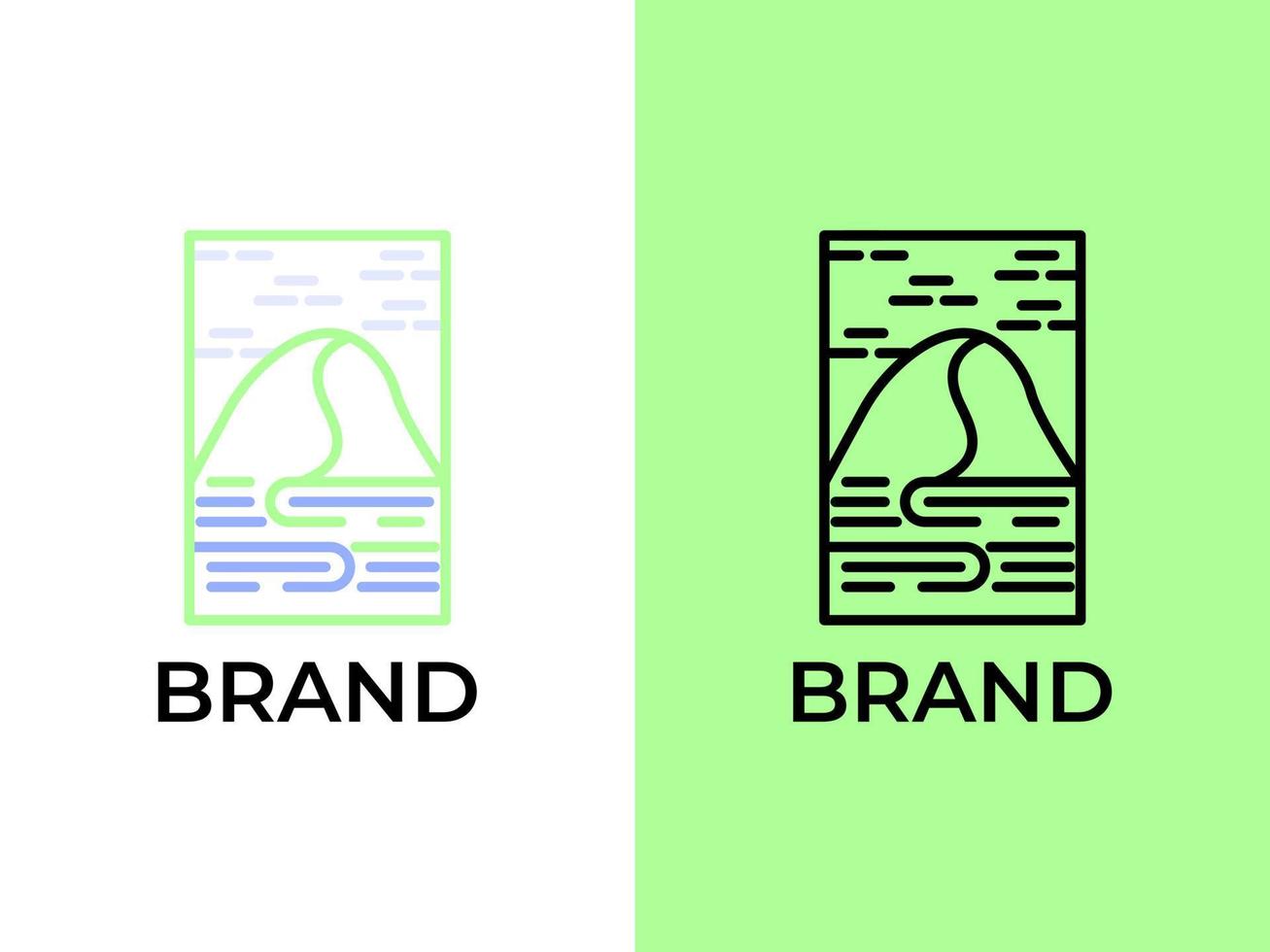 le logo lineart de montagne avec rivière convient aux logos d'entreprise dans le domaine de l'aventure vecteur