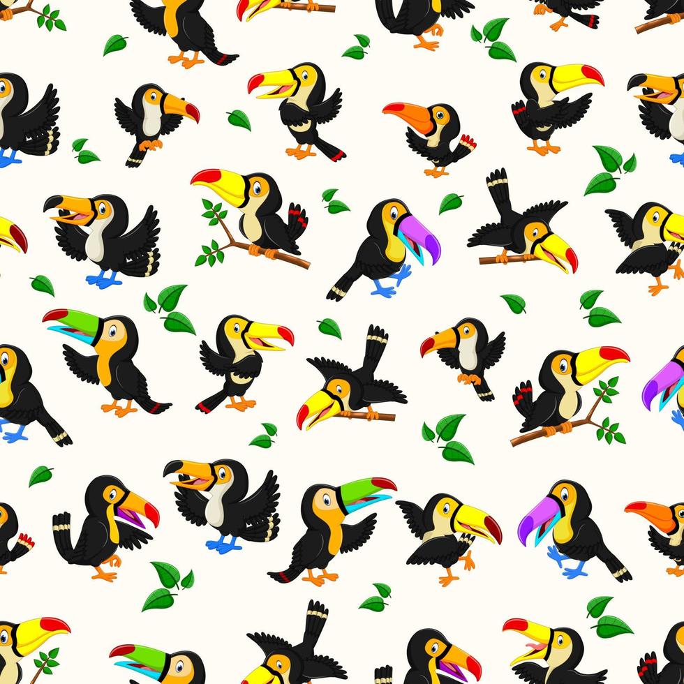 modèle sans couture avec toucan noir avec les différentes poses vecteur