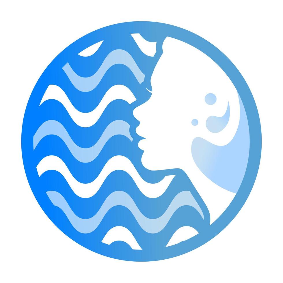 logo de l'eau. femme d'eau. logo rond pour l'illustration vectorielle de la compagnie des eaux. élément de modèle de conception de logo beauté eau. silhouette féminine. vecteur