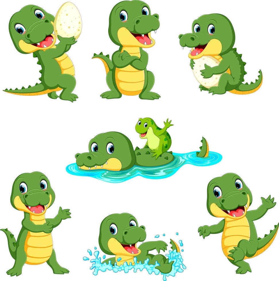 collection de dessin animé de personnage de crocodile mignon vecteur