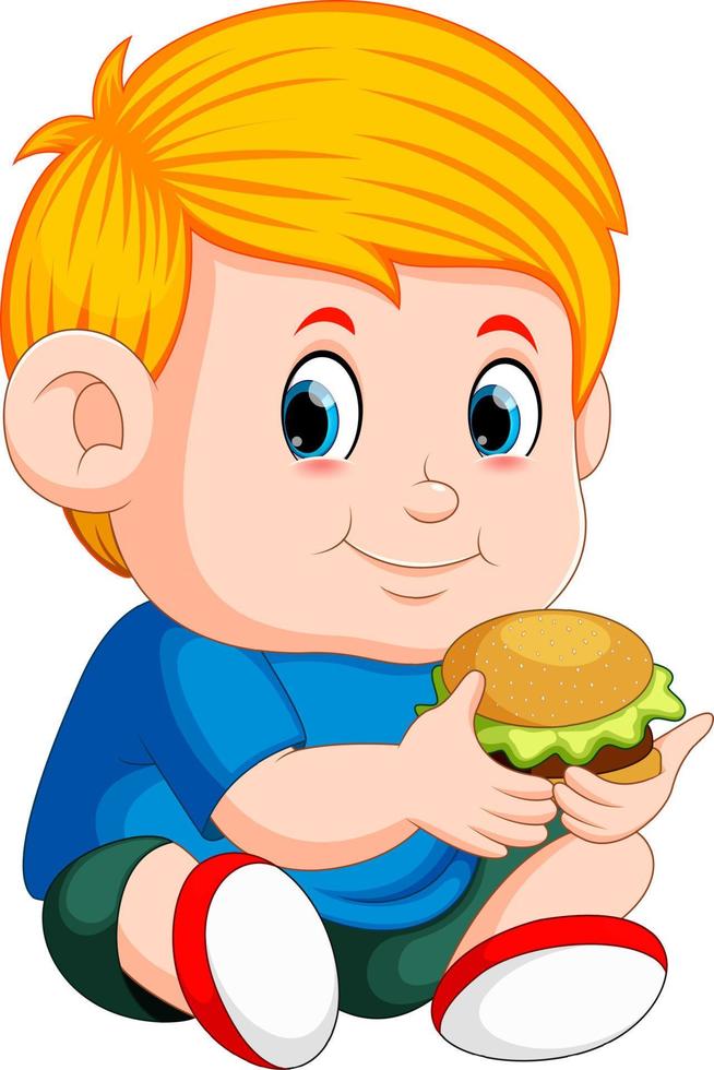 garçon mangeant un hamburger vecteur