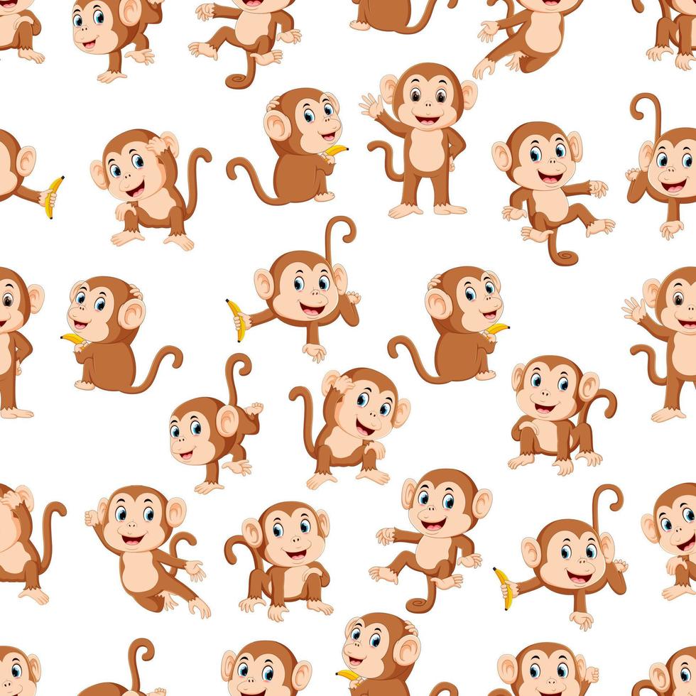 modèle sans couture avec singe avec les différentes poses vecteur