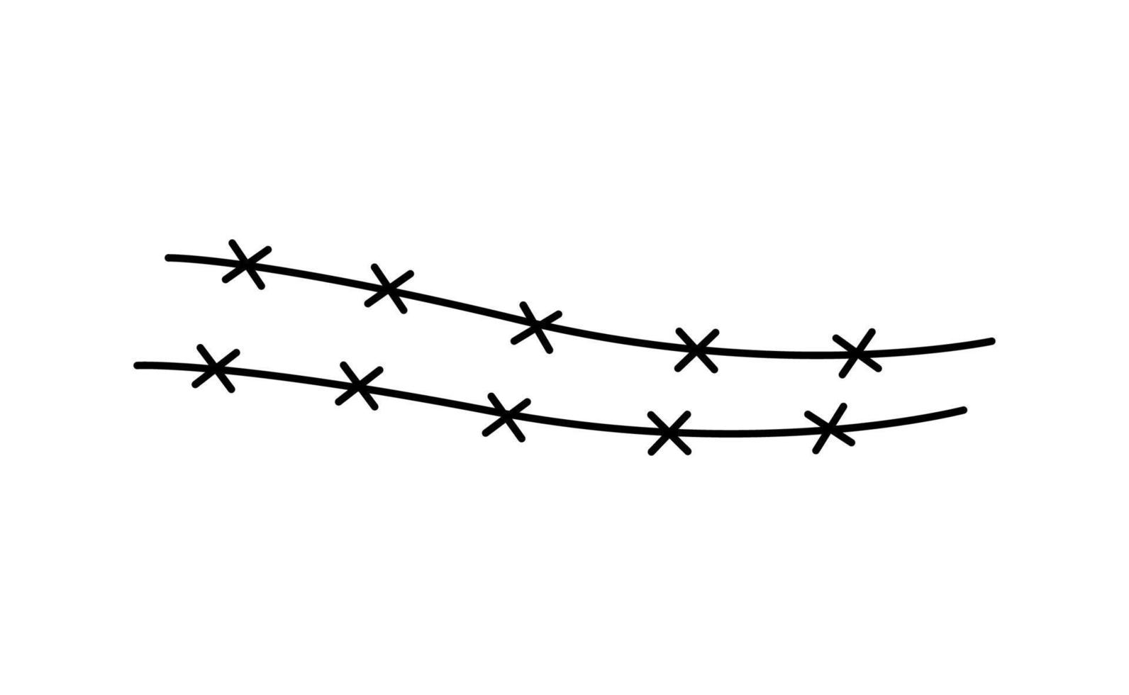 vecteur de doodle de fil de fer barbelé, élément militaire de dessin animé, isoler sur blanc.