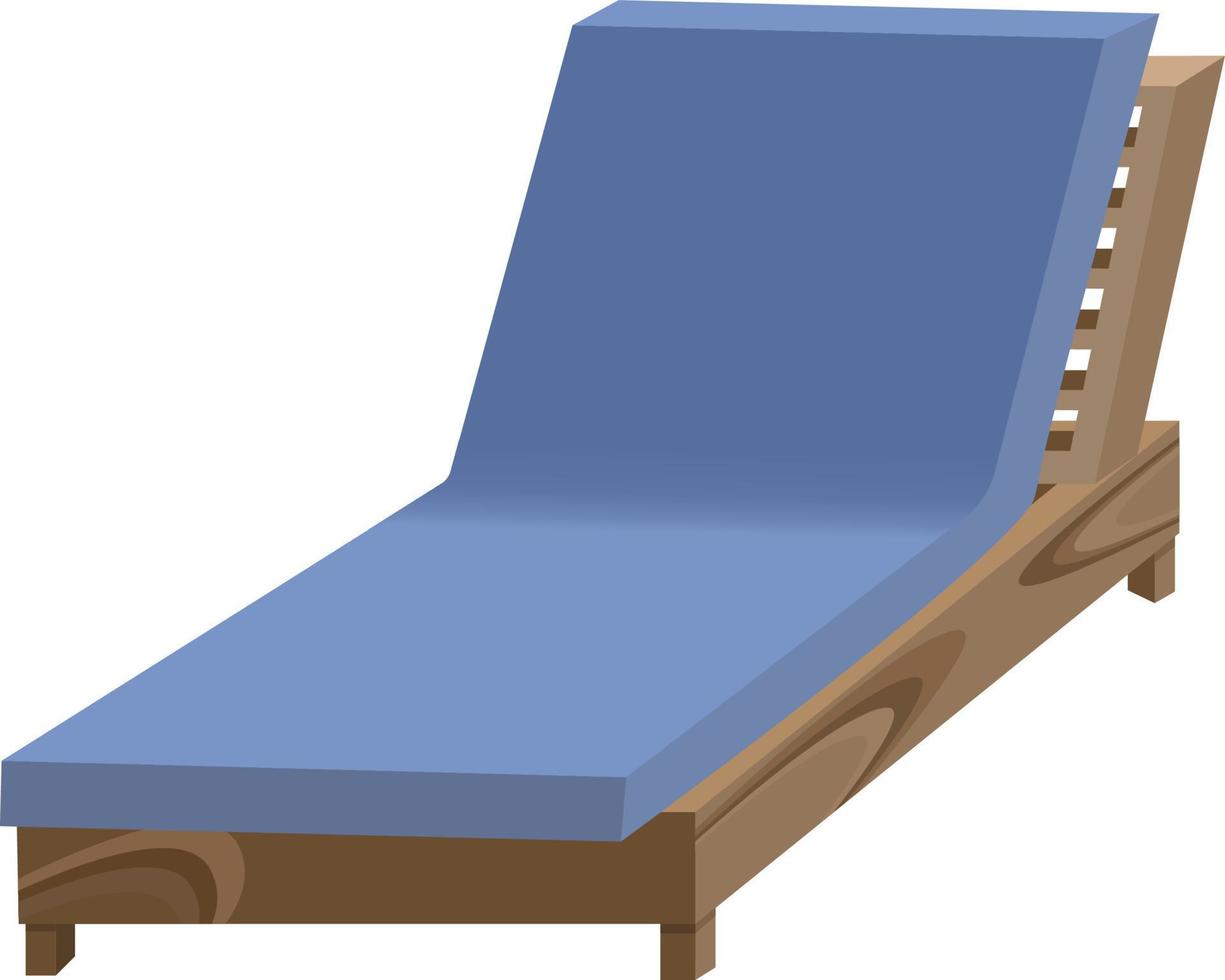 Chaise longue en bois avec matelas bleu isolé sur fond blanc vecteur