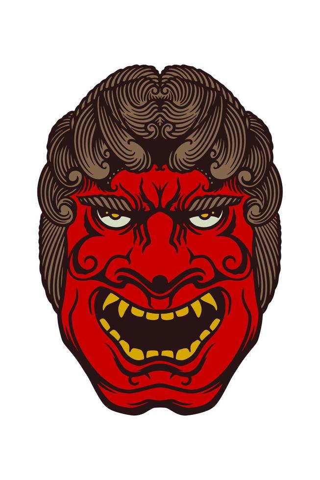 masque traditionnel japonais rouge dessiné à la main isolé sur fond blanc. vecteur