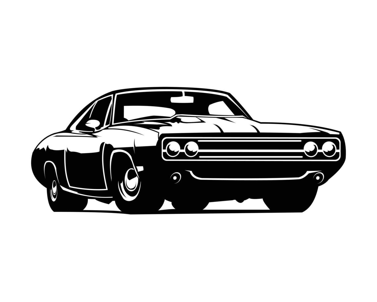 Logo de voiture personnalisé Dodge Charger 1970. idéal pour l'insigne, l'emblème, l'icône et l'industrie automobile. vue de fond rouge isolée de côté. vecteur
