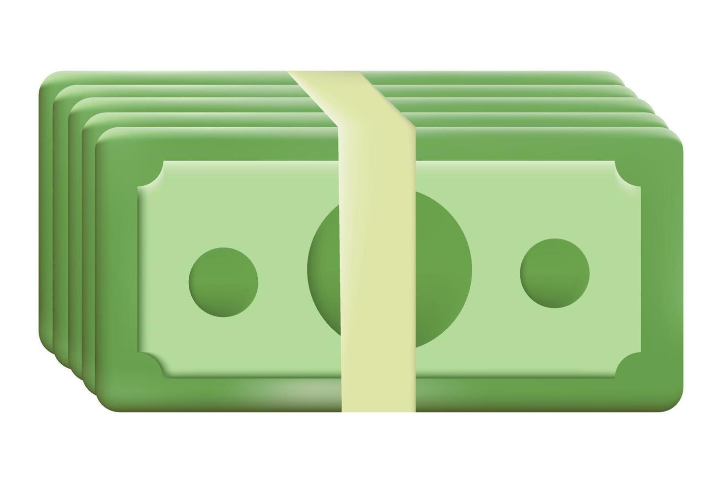 billets de banque en dollars verts. pack de dollars. concept d'économie d'argent, d'échange, de finances et de budget. icône de vecteur 3d. style minimal de dessin animé. illustration vectorielle