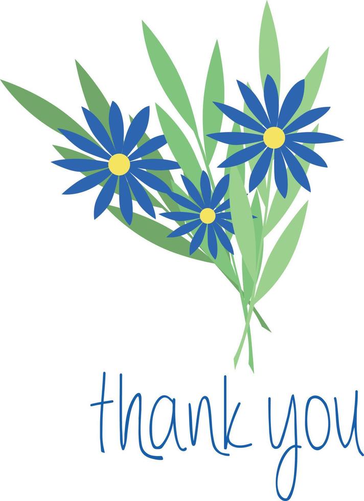 carte de remerciement, bouquet de fleurs minimalisme style plat, dessin à la main doodle vecteur