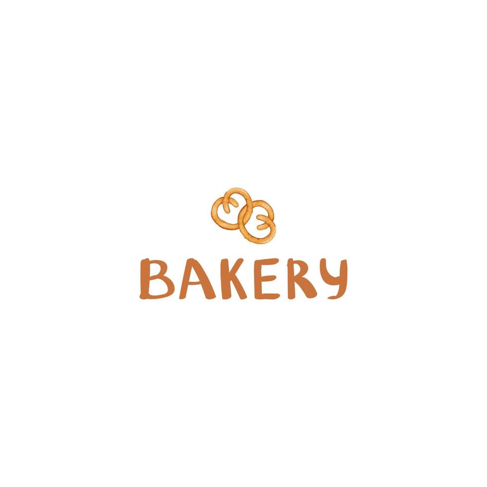 boulangerie d'inscription dessinée à la main et deux bretzels. logo pour une boulangerie ou un café, icône calligraphique pour la cuisson vecteur