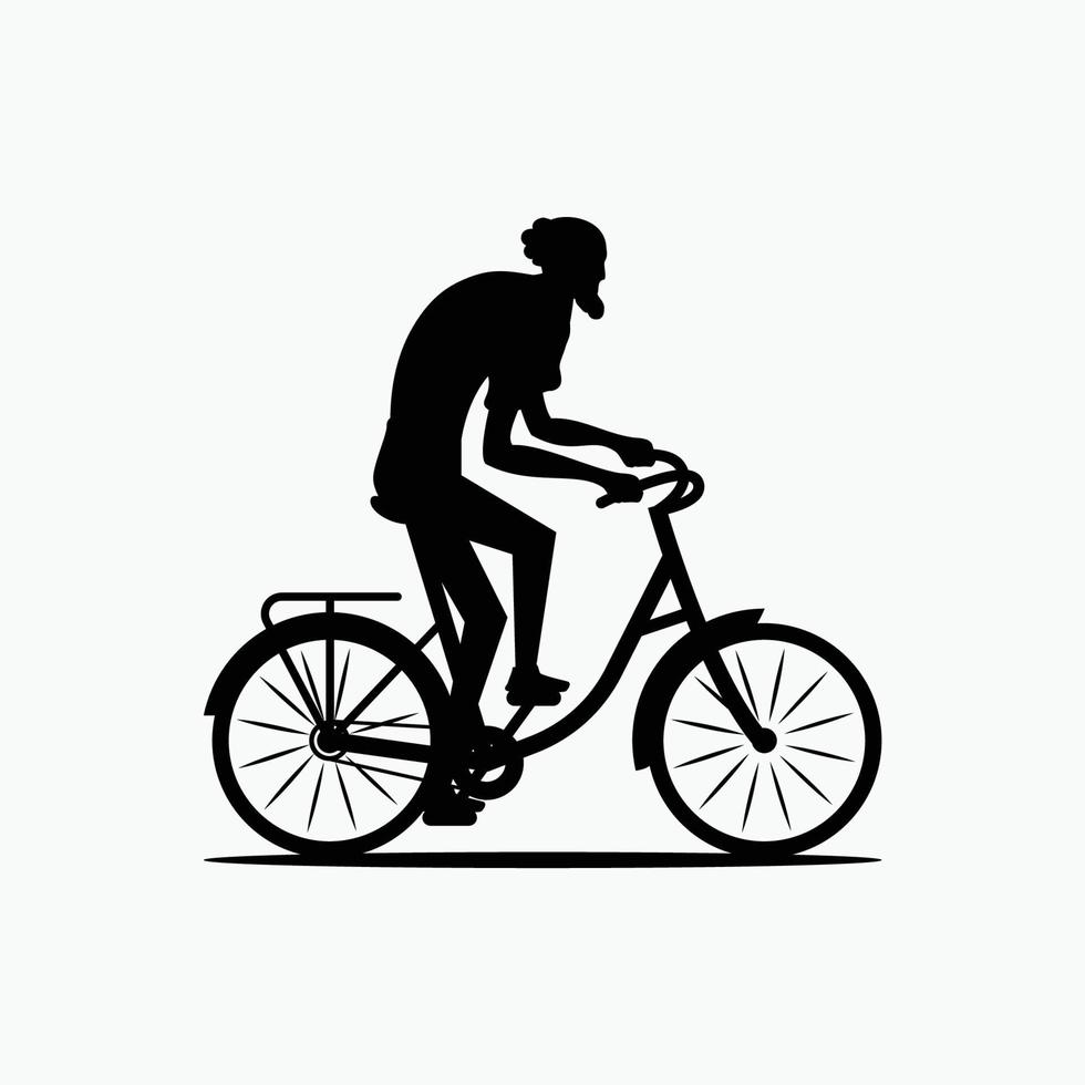 silhouette de vieil homme faisant du vélo joyeusement. vecteur