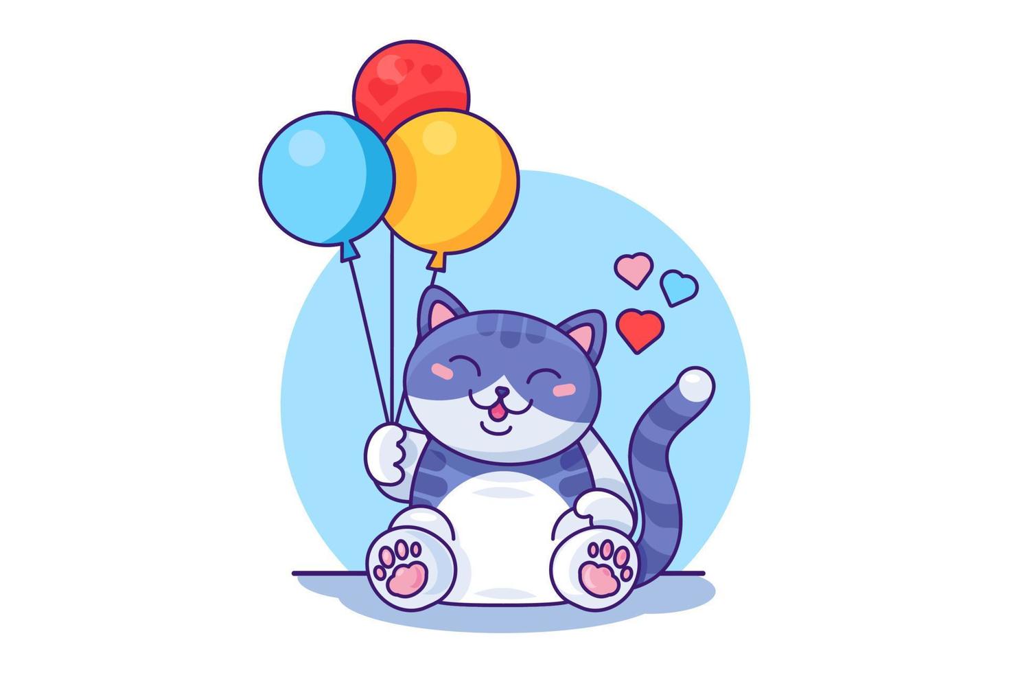 chat animal de compagnie avec ballon d'hélium vecteur souriant mignon