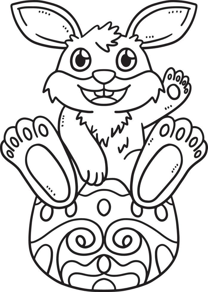 lapin assis sur oeuf de pâques coloriage isolé vecteur