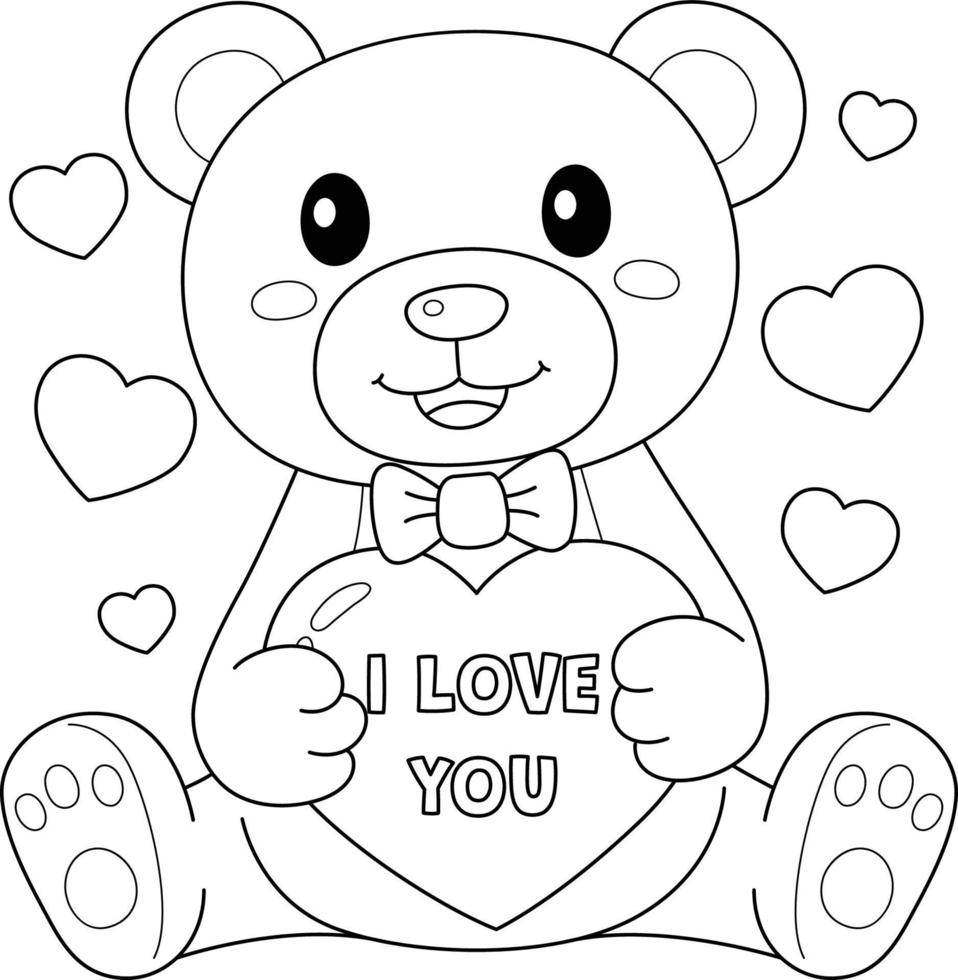 coloriage ours en peluche saint valentin pour les enfants vecteur