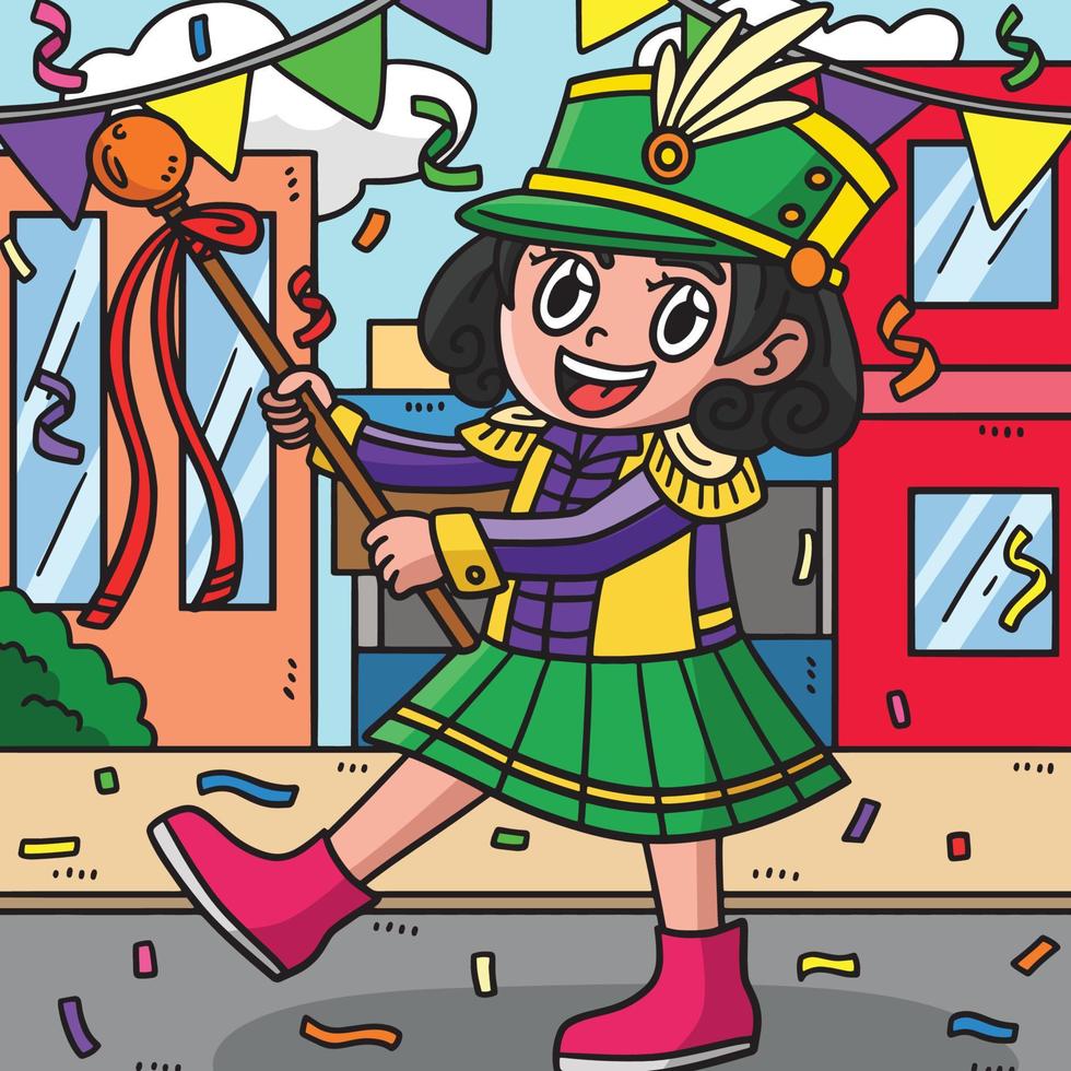 mardi gras illustration de dessin animé de couleur majorette vecteur