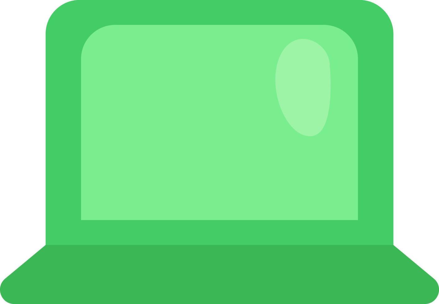 Ordinateur portable vert en milieu de travail, illustration, vecteur sur fond blanc.