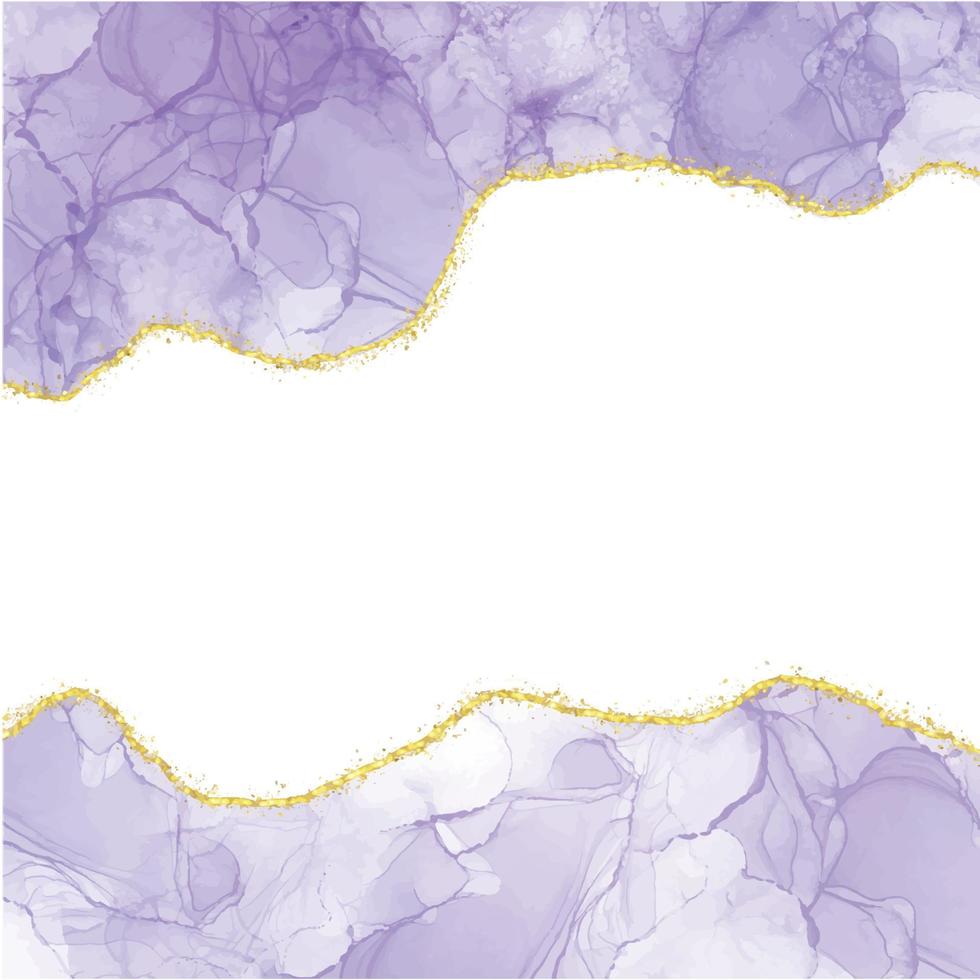 bordure d'encre d'alcool aquarelle dégradé violet violet très péri avec des confettis de poussière de paillettes d'or vecteur