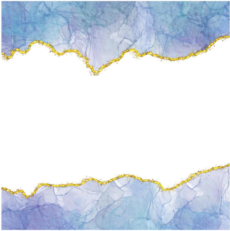 bordure d'encre alcool aquarelle dégradé bleu avec des confettis de poussière de paillettes d'or vecteur